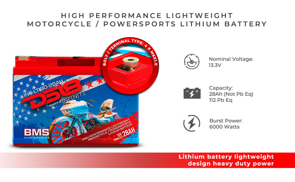 INF-LTI30-28AH INFINITE 28 AH Lithium Battery YTX30 Large Case With BMS - Perfect for Motorcycles - DS18