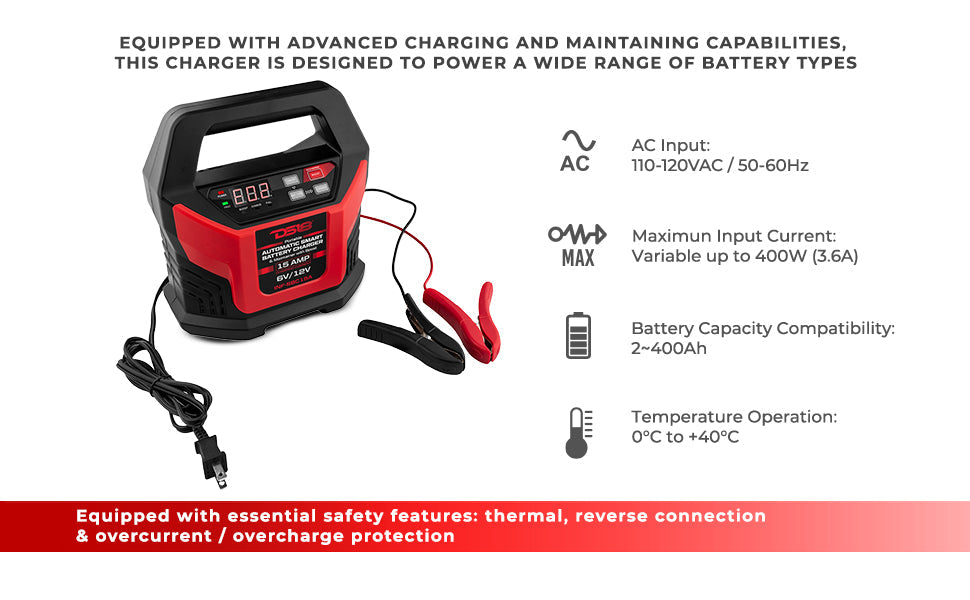 15 AMP Automatic Smart Lithium and AGM Battery Charger, Maintainer and Jump Booster - DS18