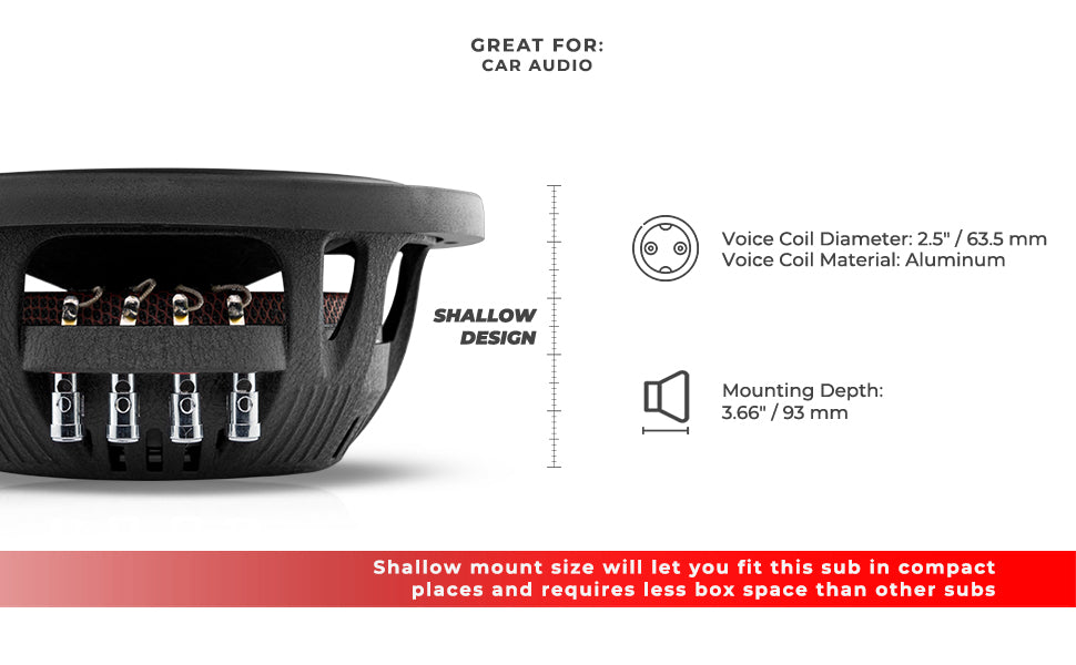 IXS Shallow-Mount 10" Fiber Glass Subwoofer 600 Watts Rms DVC 2-Ohm - DS18