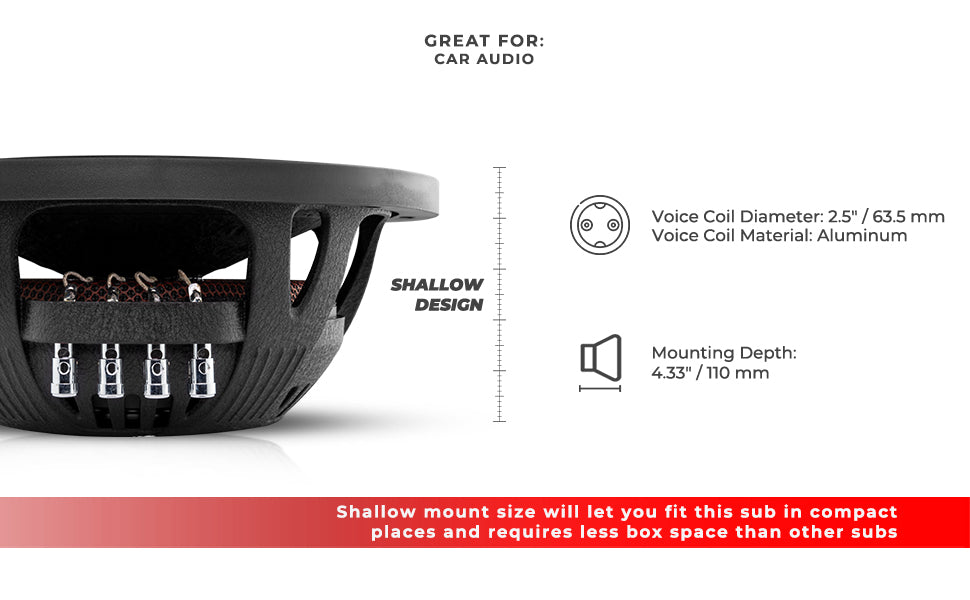 IXS Shallow-Mount 12" Fiber Glass Subwoofer 800 Watts Rms DVC 2-Ohm - DS18