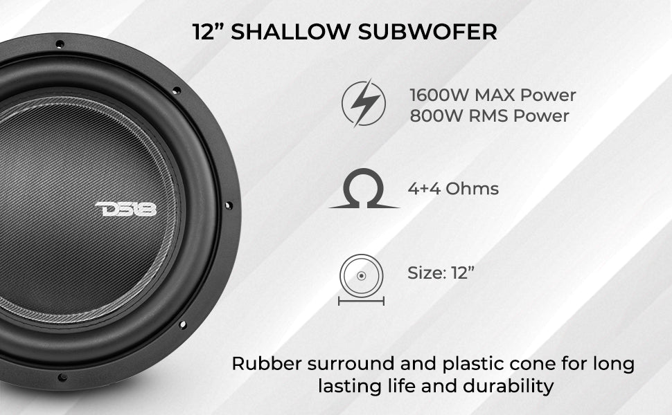 IXS Shallow-Mount 12" Fiber Glass Subwoofer 800 Watts Rms DVC 4-Ohm - DS18