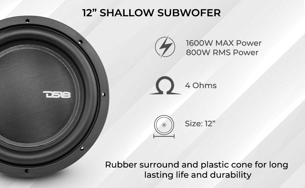 IXS Shallow-Mount 12" Fiber Glass Subwoofer 800 Watts Rms SVC 4-Ohm - DS18