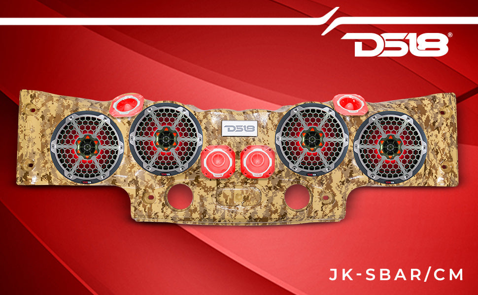 DS18 JK-SBAR/CM Exclusive Overhead Audio Bar System for JK/JKU Jeeps (4x 8" Speakers 4x3.72" Tweeters 2x1" Drivers) Camo