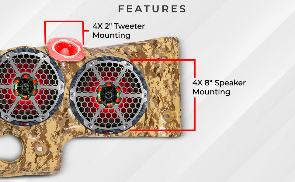 DS18 JK-SBAR/CM Exclusive Overhead Audio Bar System for JK/JKU Jeeps (4x 8" Speakers 4x3.72" Tweeters 2x1" Drivers) Camo