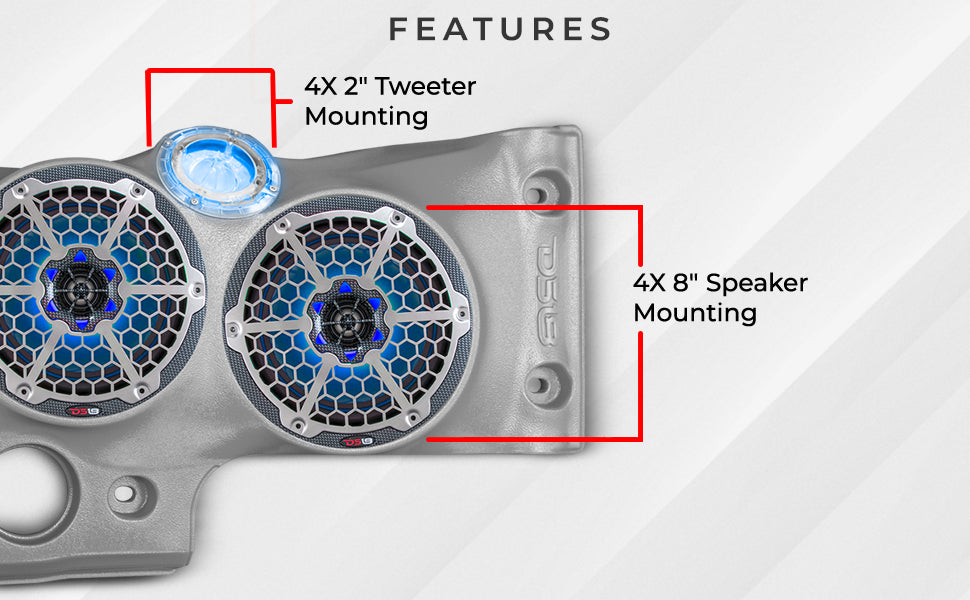 DS18 JK-SBAR/SL Exclusive Overhead Bar System for JK/JKU Jeeps (4 x 8" Speakers 4 x 3.72" Tweeters 2 x 1" Drivers) SILVER