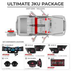 Jeep JKU 2007-2018 Ultimate Package – Loaded Sound Bar, Door Panels, Tailgate Subwoofers & Amplifiers - DS18