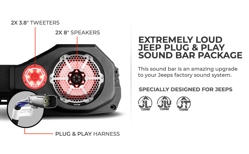DS18 Jeep JL/JLU/JT Plug & Play Sound Bar Package - DS18