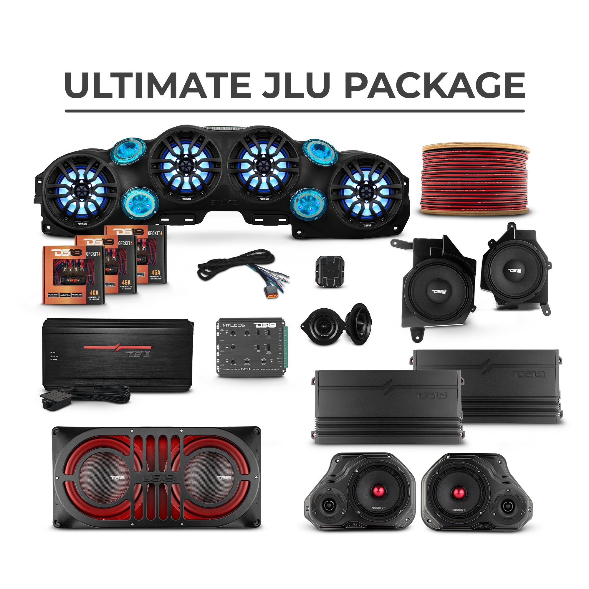 Jeep JLU 2018–2023 Ultimate Package – Loaded Sound Bar, Door Panels, Subwoofers & Amplifiers - DS18