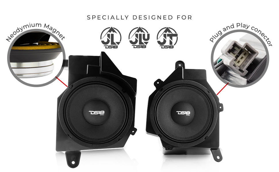 Jeep JL/JLU/JT Dash Enclosure – Loaded 6.5” Left & Right with PRO-JP6NEO, 150W RMS - DS18
