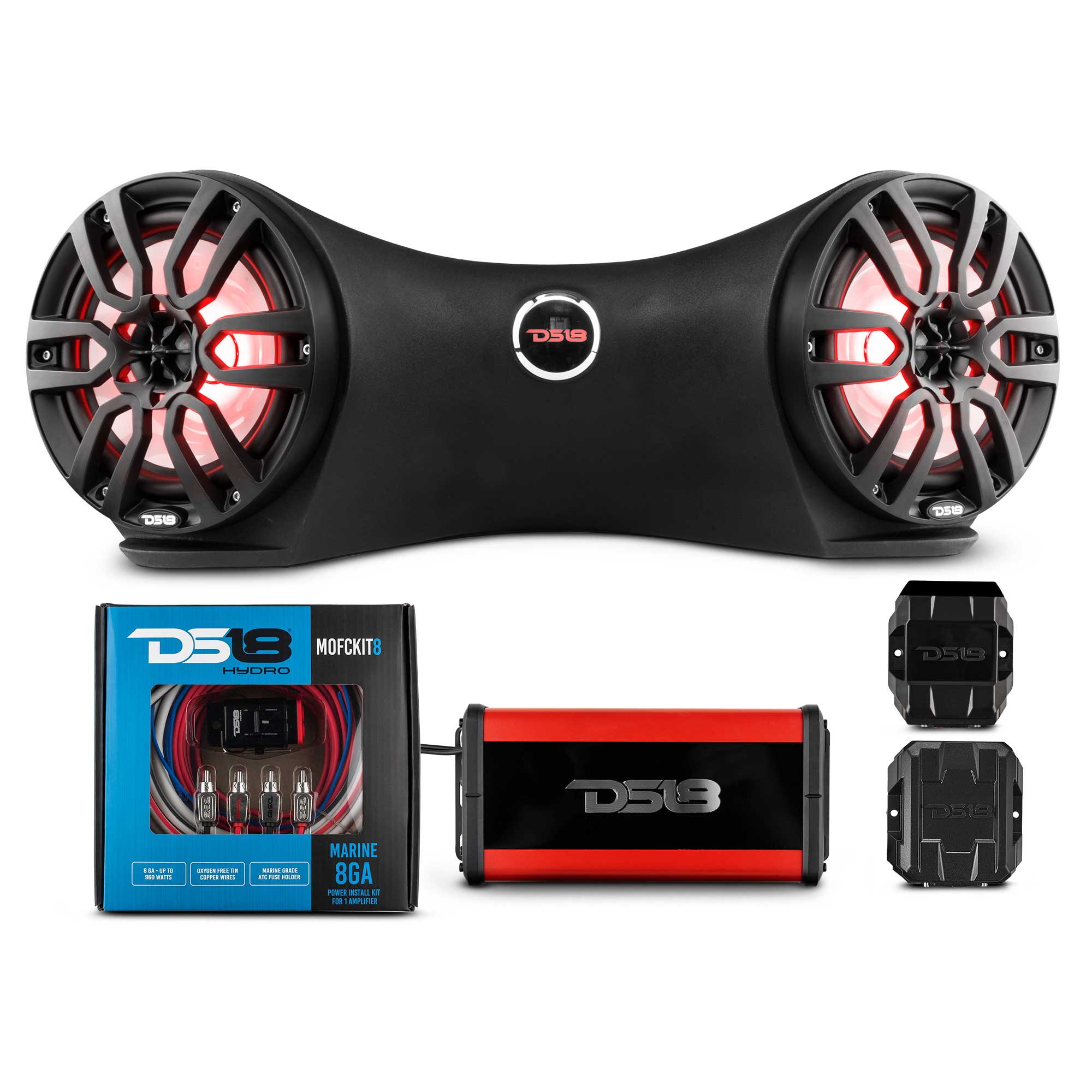 Extreme Sound System for ATVs - Loaded with 2 x 8" Coaxial Marine Speakers with RGB LED Lights - DS18