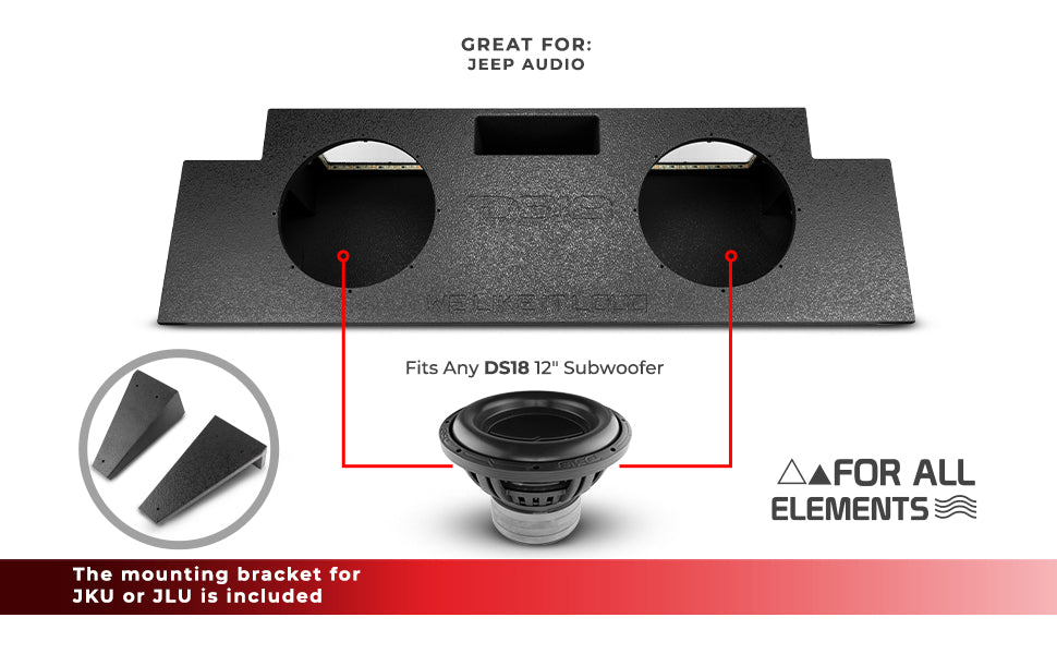 Jeep JKU/JLU Down Firing Subwoofer Enclosure 2 x 12" - DS18
