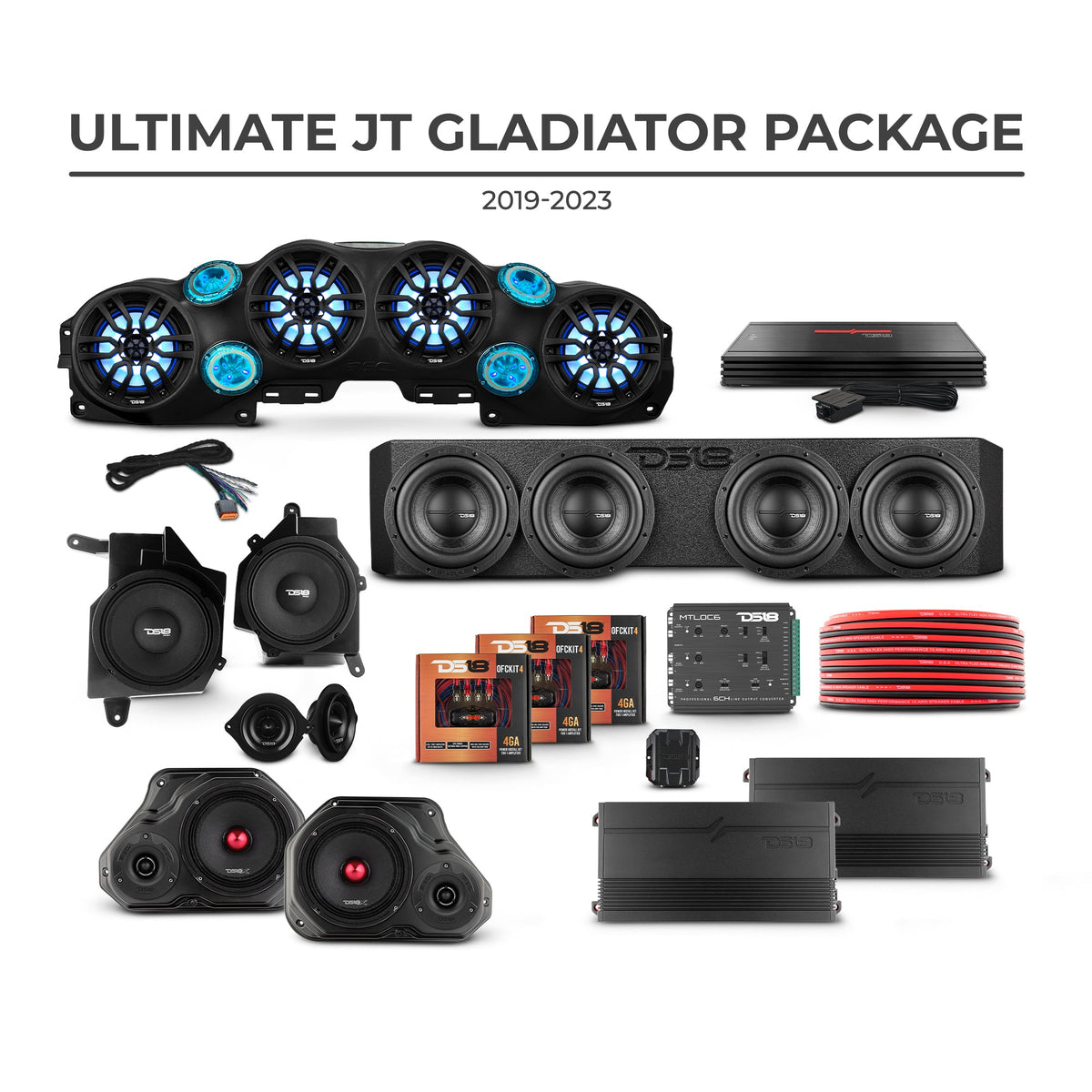 Jeep JT Gladiator 2019–2023 Ultimate Package – Loaded Sound Bar, Door Panels, Subwoofers & Amplifiers - DS18