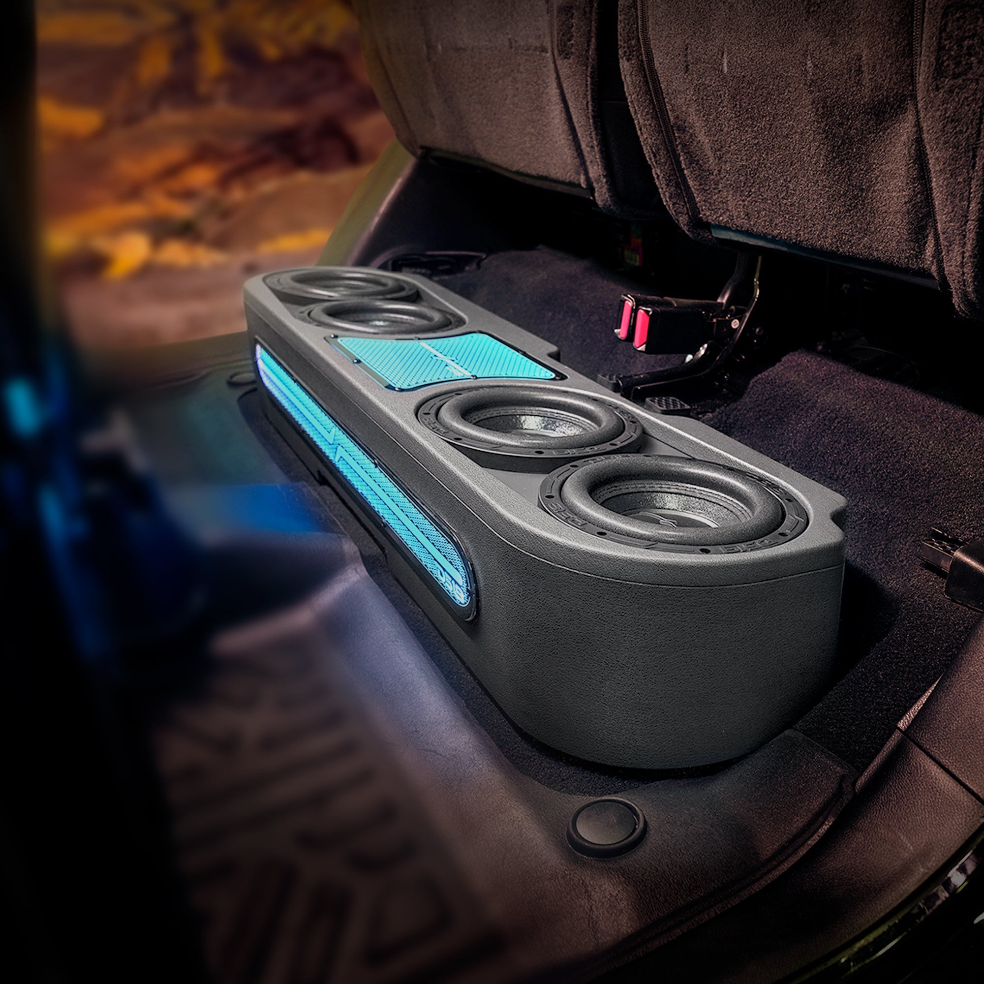 Jeep JT Gladiator Loaded Under Rear Seat Subwoofer Enclosure with 4 X 8" ZR8.2D, Leather Wrapped and Digital LED Lights |