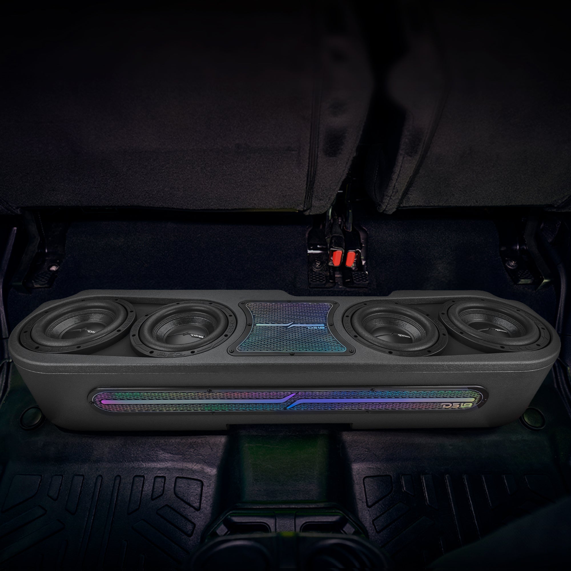 Jeep JT Gladiator Loaded Under Rear Seat Subwoofer Enclosure with 4 X 8" ZR8.2D, Leather Wrapped and Digital LED Lights |