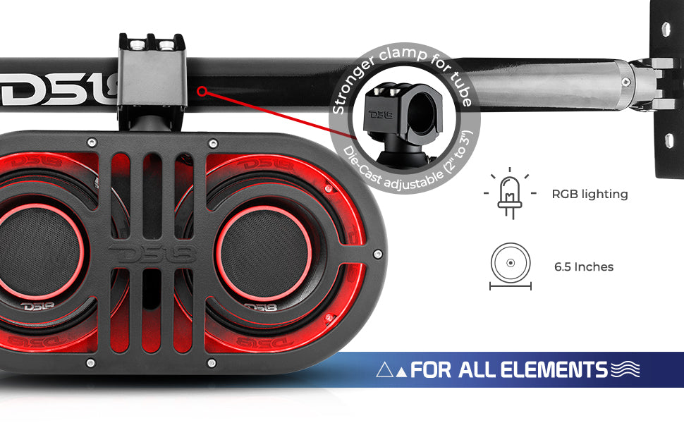 Dual 6.5" Marine and Powersports PRO Roll Cage Sound Bar System with Built in LED RGB Lights450 Watts Rms ( 2 x PRO-HY6.4B