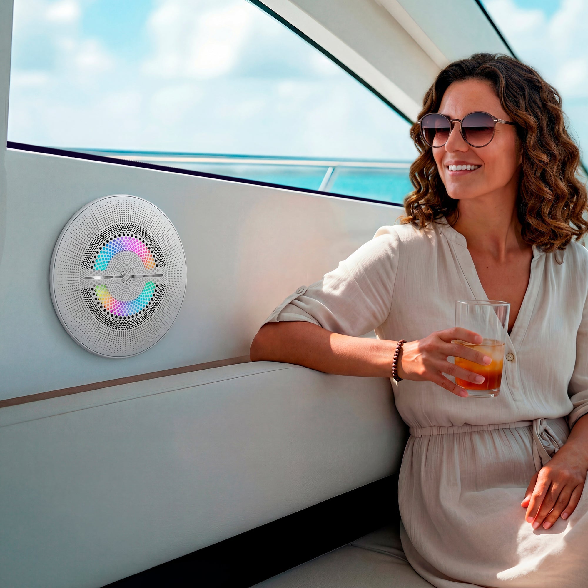 Luxury 8” 2-Way Marine Coaxial Speaker with Digital LED Lights and Flush Magnetic Mount Grille | 175W RMS 4-Ohm - DS18