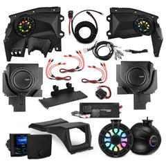 Can-Am Maverick X3 Stage 5 - Dash Speaker Panels, 8" Tower Speakers, Dual 12” Subwoofer, Amplifier, Bluetooth Radio & LED