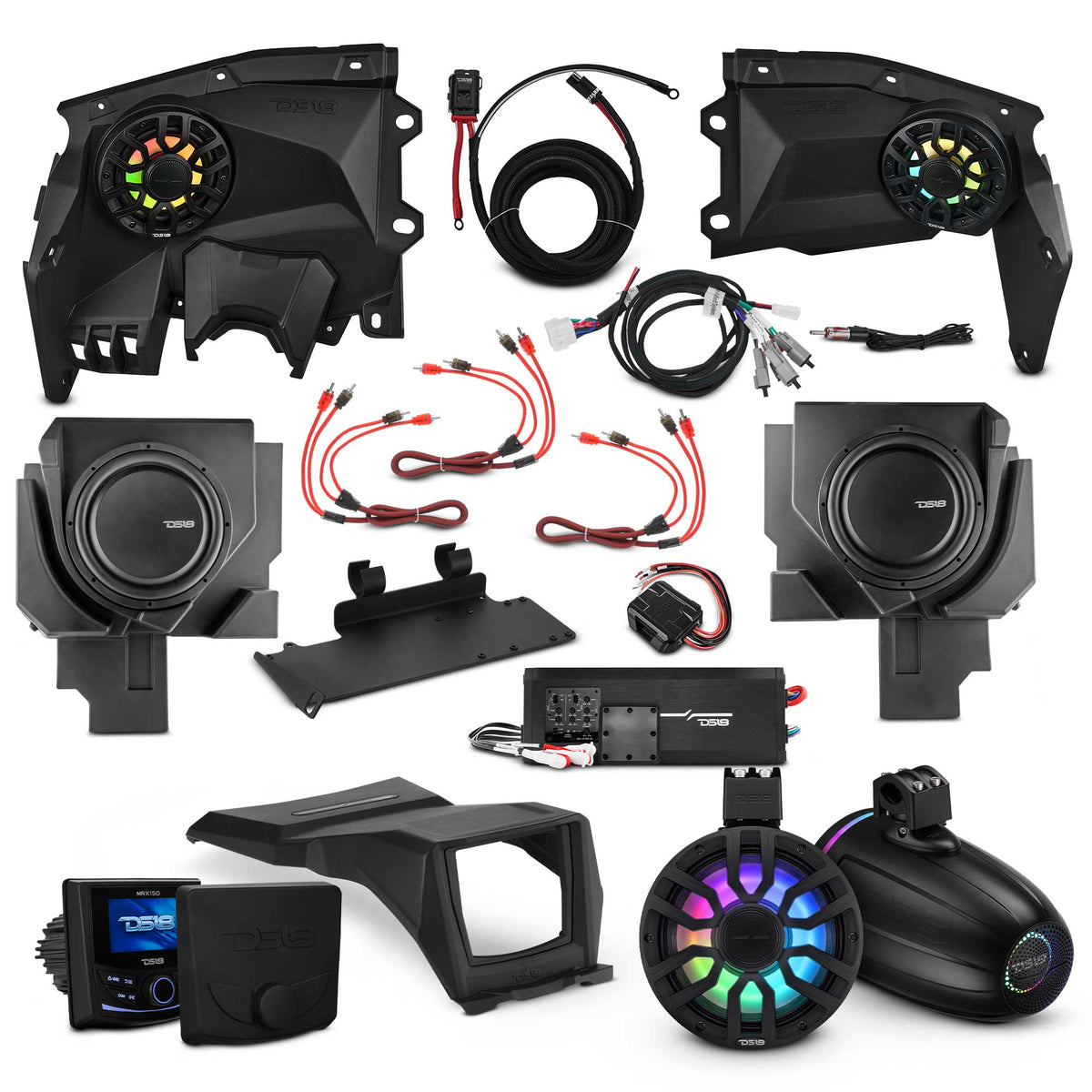 Can-Am Maverick X3 Stage 6 - Dash Speaker Panels, 8" Neodymium Tower Speakers, Dual 12” Subwoofer, Amplifier, Bluetooth Radio