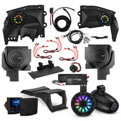 Can-Am Maverick X3 Stage 6 - Dash Speaker Panels, 8" Neodymium Tower Speakers, Dual 12” Subwoofer, Amplifier, Bluetooth Radio