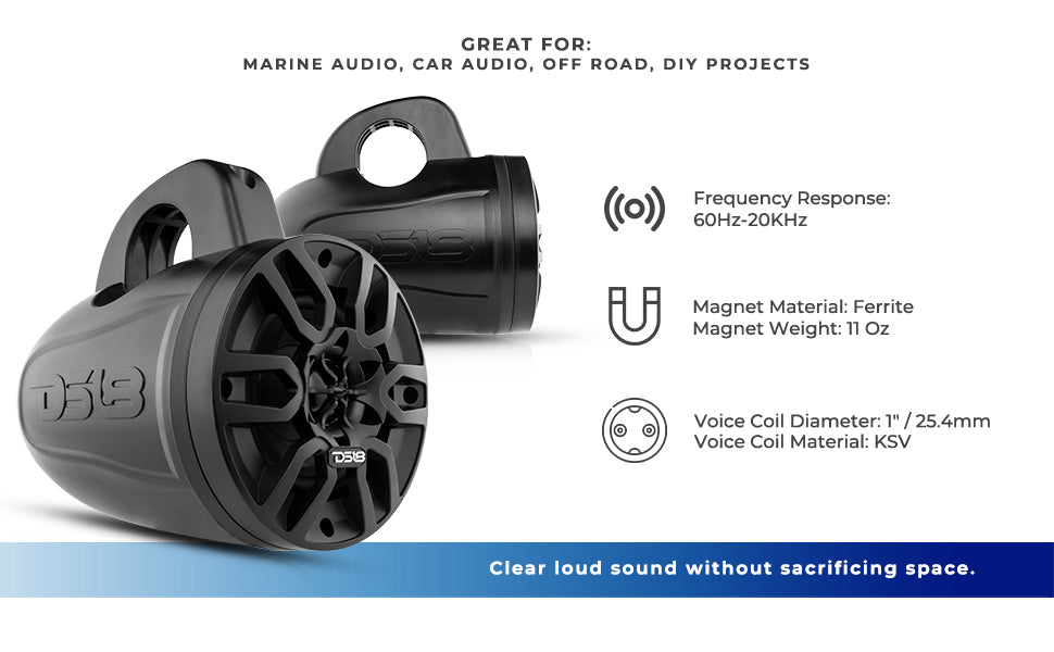 MP 4" Amplified With Bluetooth Wakeboard Tower Speakers 40 Watts Rms -Black - DS18