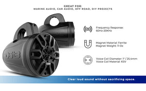 MP 4" Amplified With Bluetooth Wakeboard Tower Speakers 40 Watts Rms -Black - DS18