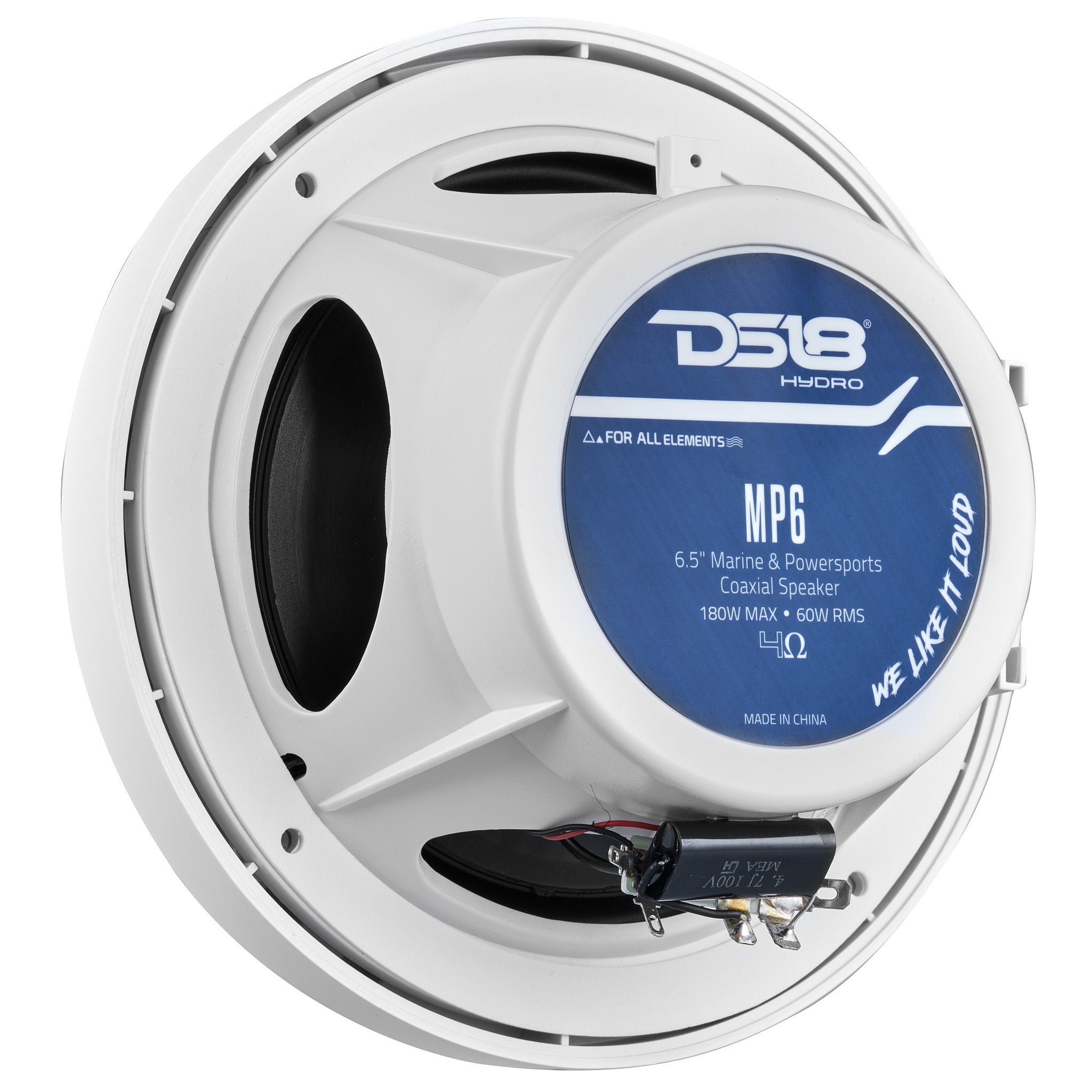 MP 6.5" 2-Way Coaxial Marine Speaker 60 Watts Rms 4-Ohm -White - DS18
