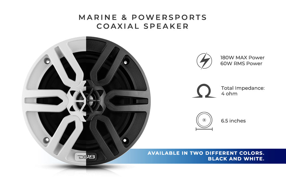 MP 6.5" 2-Way Coaxial Marine Speaker 60 Watts Rms 4-Ohm -White - DS18