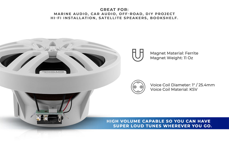 MP 6.5" 2-Way Coaxial Marine Speaker 60 Watts Rms 4-Ohm -Black - DS18