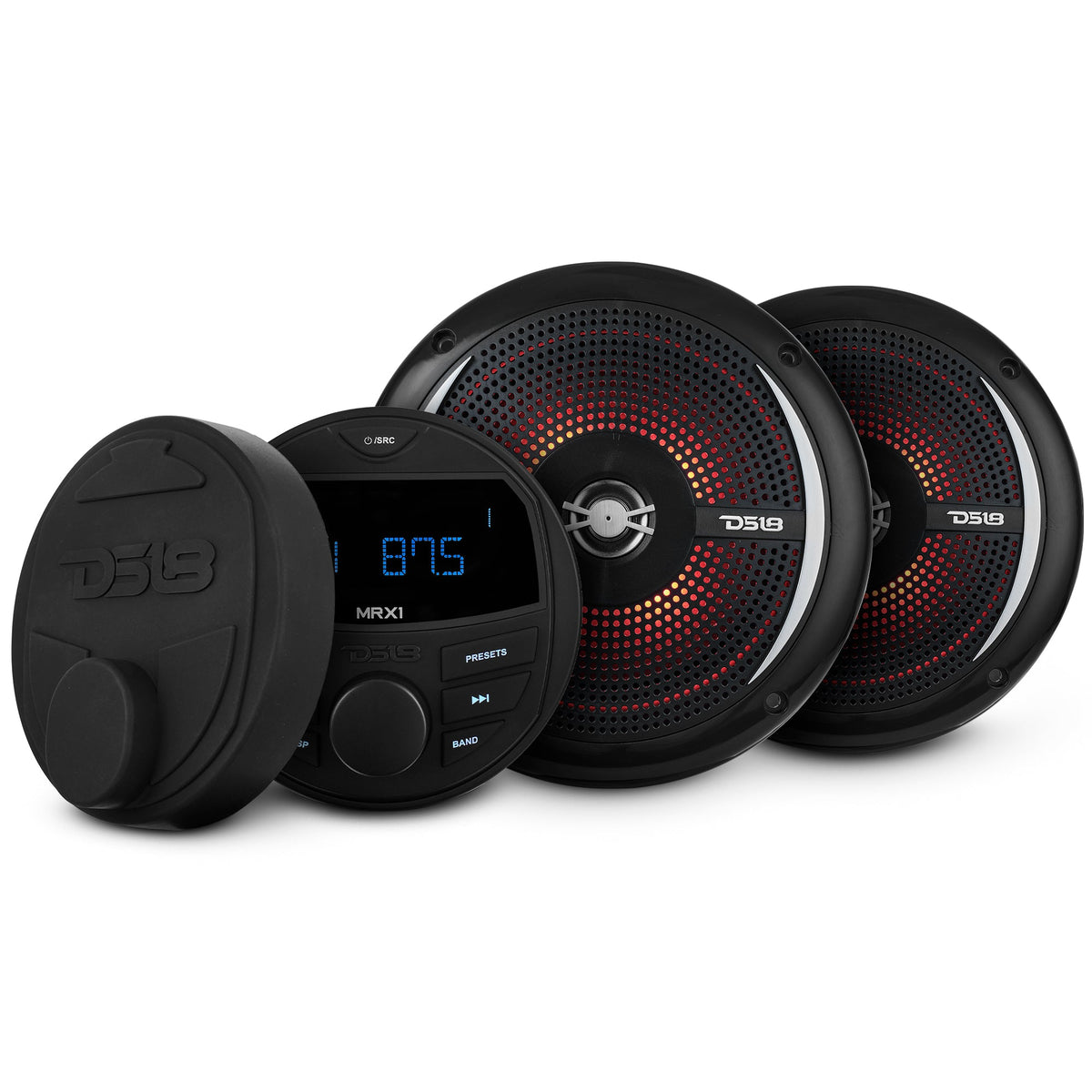 Marine and Powersports Headunit and 6.5" Marine Speaker Package (MRX1 and 2 X NXL-6SL/BK) - Black - DS18