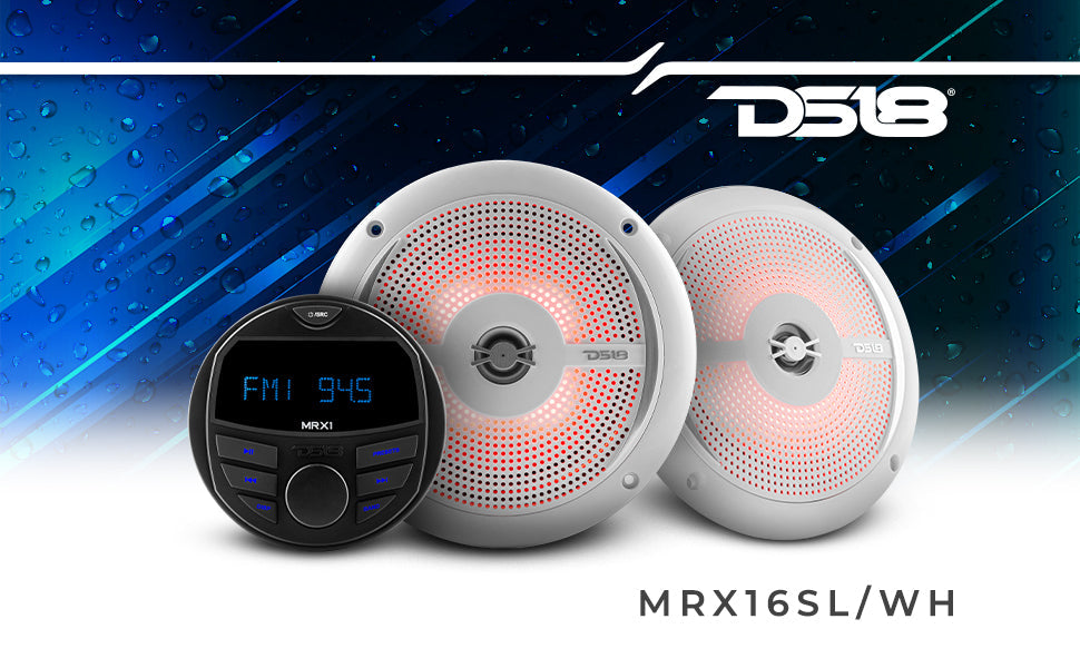 Marine and Powersports Headunit and 6.5" Marine Speaker Package (MRX1 and 2 X NXL-6SL/WH) - White - DS18