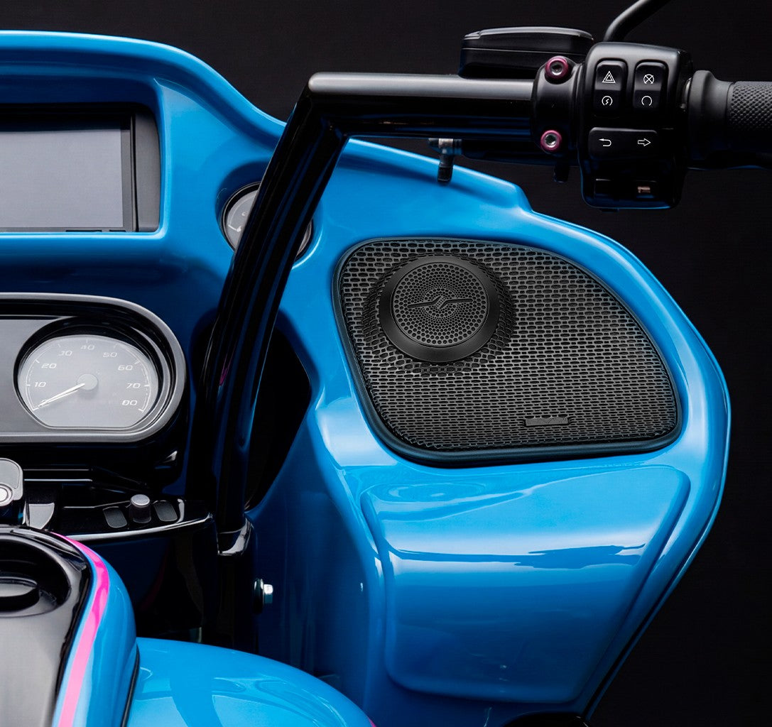 Harley-Davidson Road Glide 2014–2023 Front Stage Audio Upgrade Kit | 6.5" Slim Midrange Speakers + Bullet Tweeter NVY Grilles