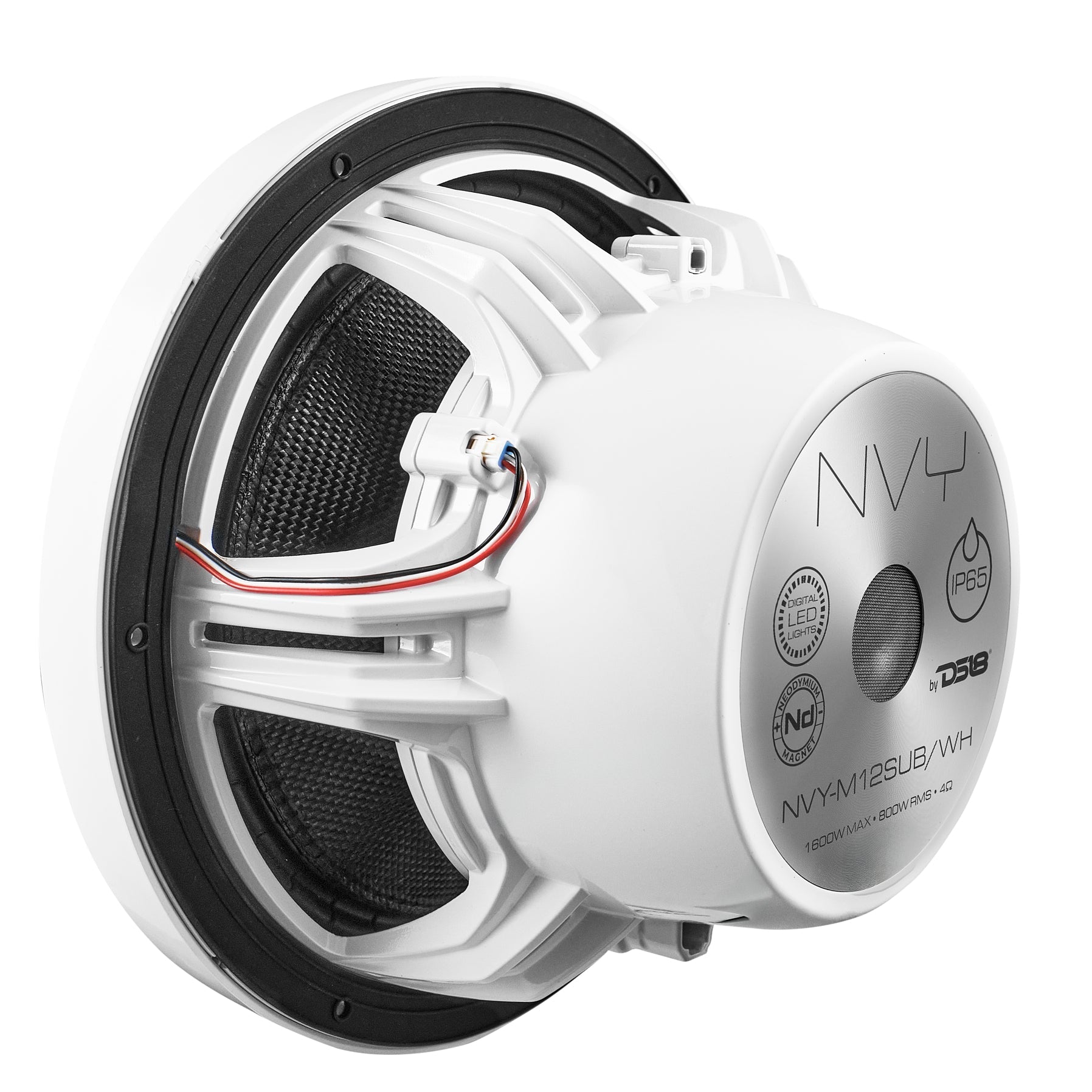 12" Neodymium Marine & Powersport Subwoofer with Digital LED Lights and Carbon Fiber Cone | 800W RMS 4-Ohm - DS18
