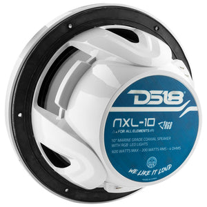 NXL 10" 2-Way Coaxial Marine Speaker with LED RGB Lights | 200W RMS 4-Ohm - DS18