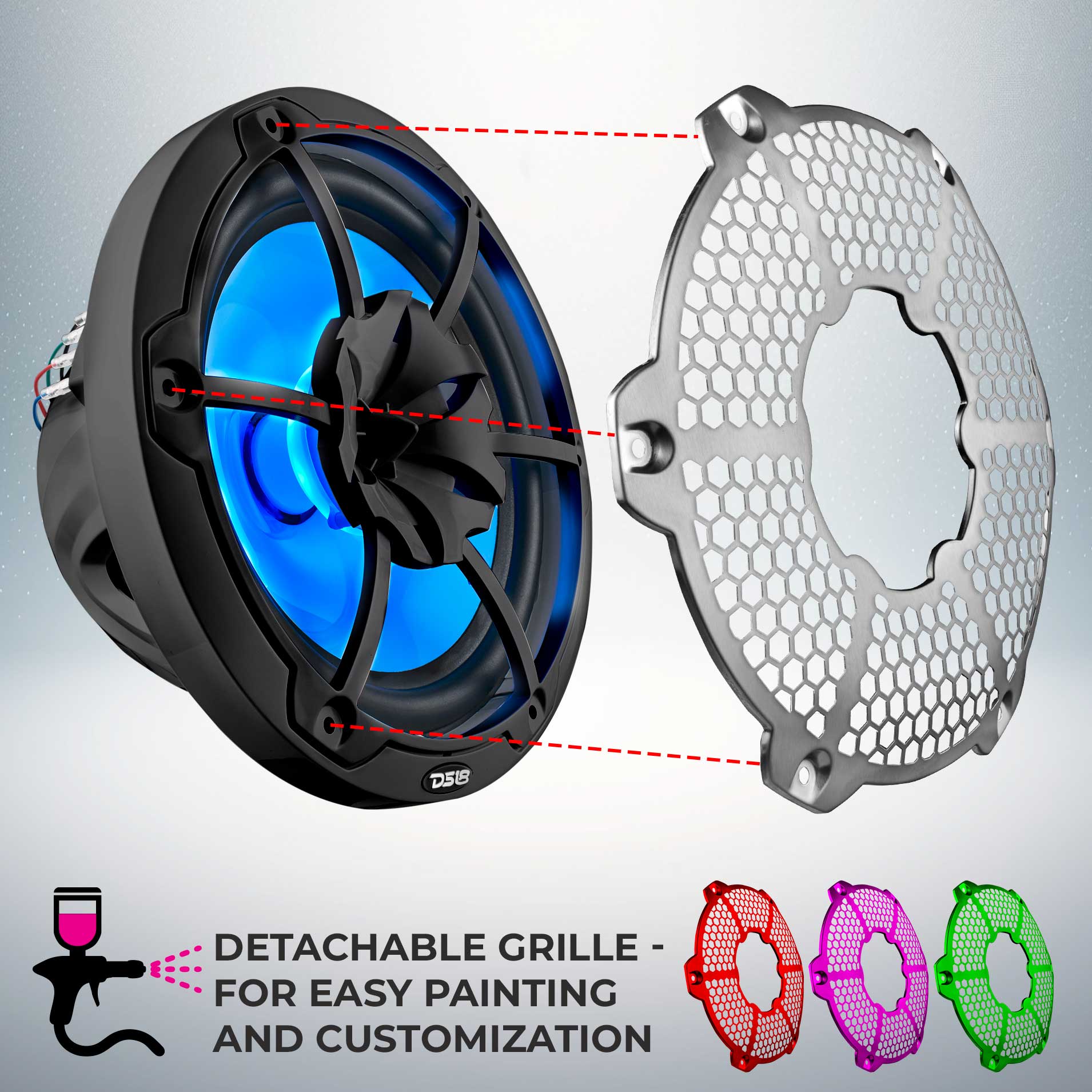 NXL 10" 2-Way Coaxial Marine Speaker With LED RGB Lights 200 Watts Rms 4-Ohm - DS18