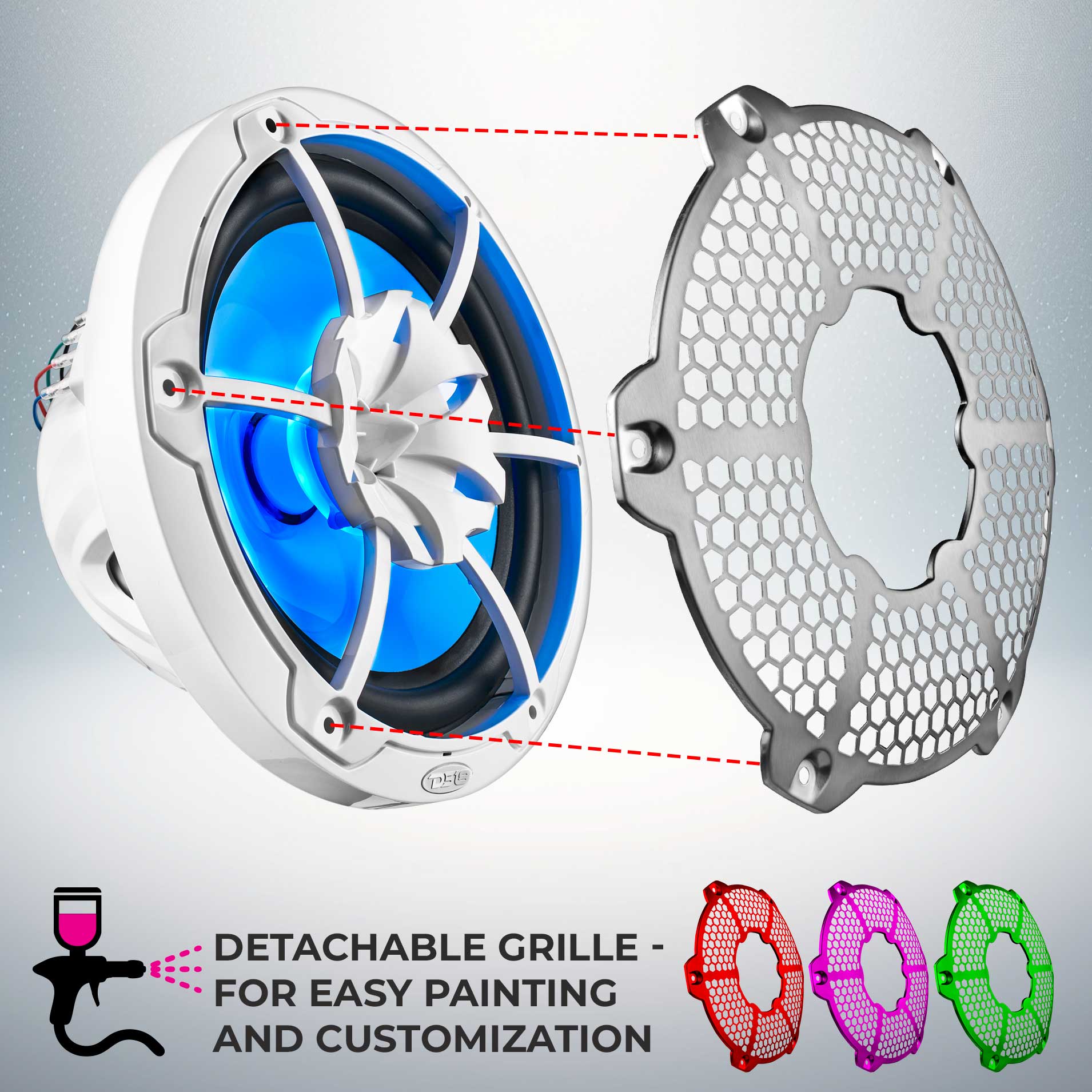 NXL 10" 2-Way Coaxial Marine Speaker with RGB LED Lights 200 Watts Rms 4-Ohm - DS18