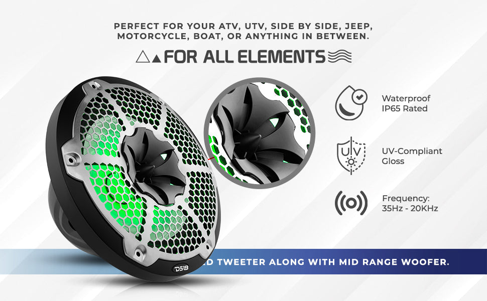NXL 10" 2-Way Coaxial Marine Speaker With LED RGB Lights 200 Watts Rms 4-Ohm - DS18