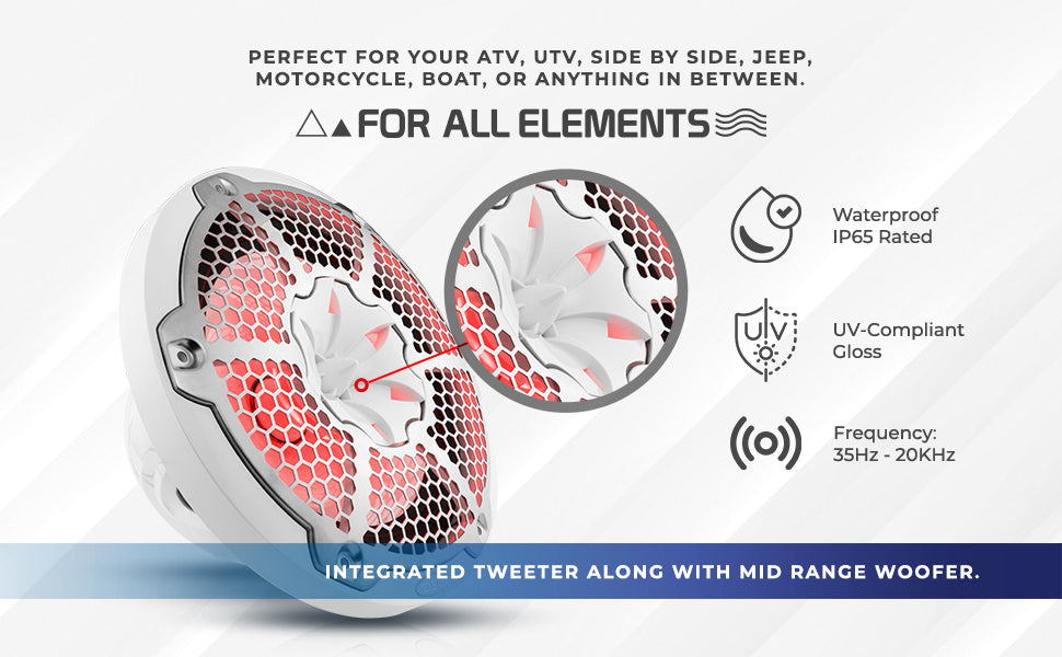 NXL 10" 2-Way Coaxial Marine Speaker with RGB LED Lights 200 Watts Rms 4-Ohm - DS18