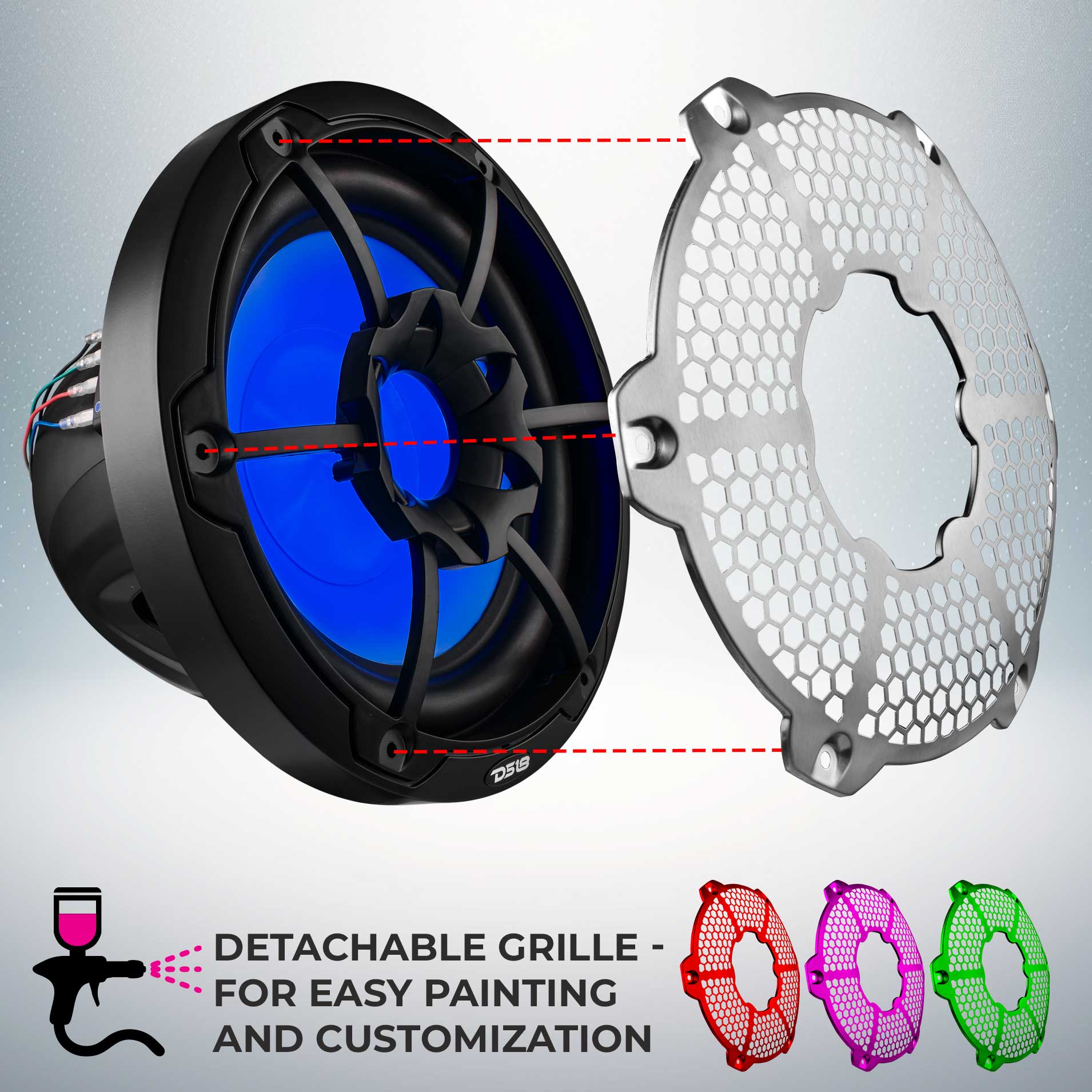 NXL 10" Marine Subwoofer with LED RGB Lights 300 Watts Rms SVC 4-Ohm - DS18
