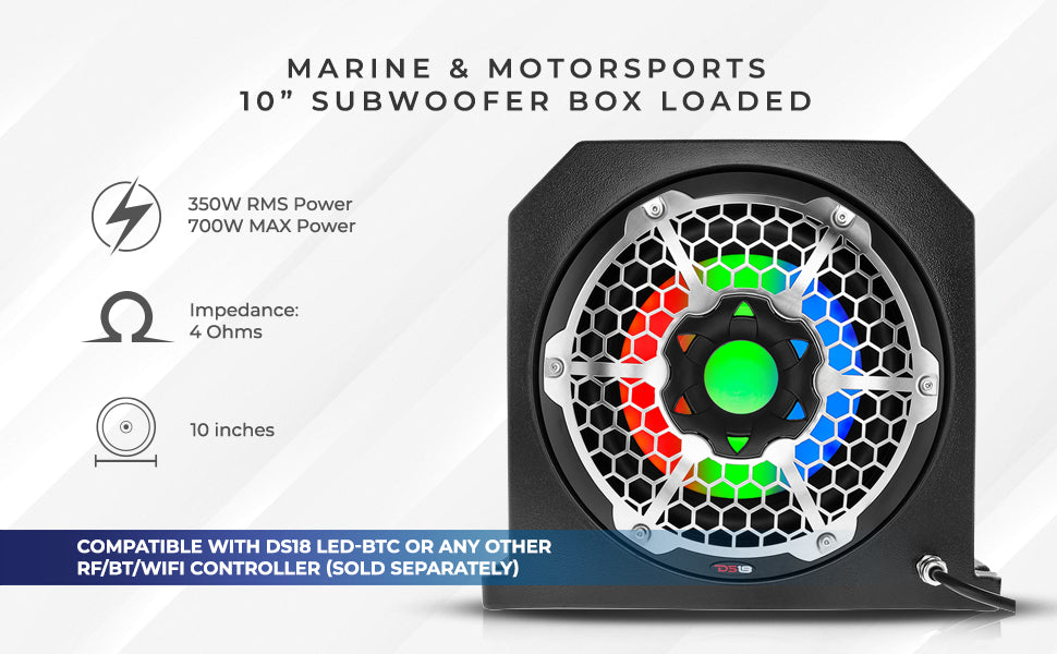 Dual 10" Marine Subwoofer Enclosure with 10" Passive Radiator and LED RGB Lights 350 Watts Rms 4-Ohm (NXL-10SUB Included)