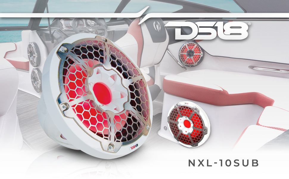 NXL 10" Marine Subwoofer with LED RGB Lights 300 Watts Rms SVC 4-Ohm - DS18