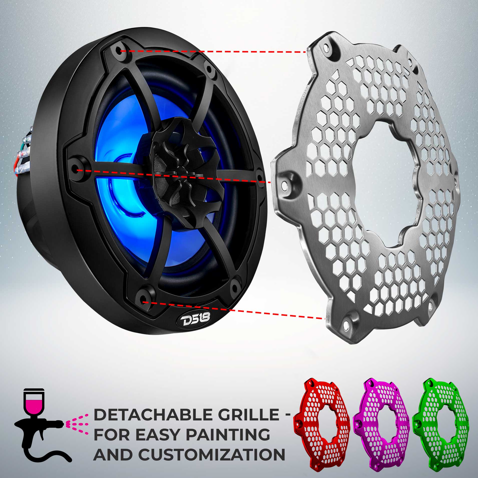 NXL 6.5" 2-Way Coaxial Marine Speaker with RGB LED Lights 100 Watts Rms 4-Ohm - DS18
