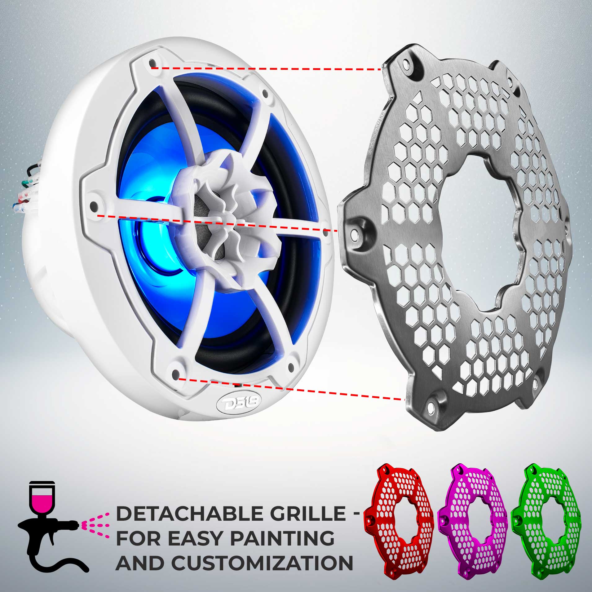 NXL 6.5" 2-Way Coaxial Marine Speaker With LED RGB Lights 100 Watts Rms 4-Ohm - DS18