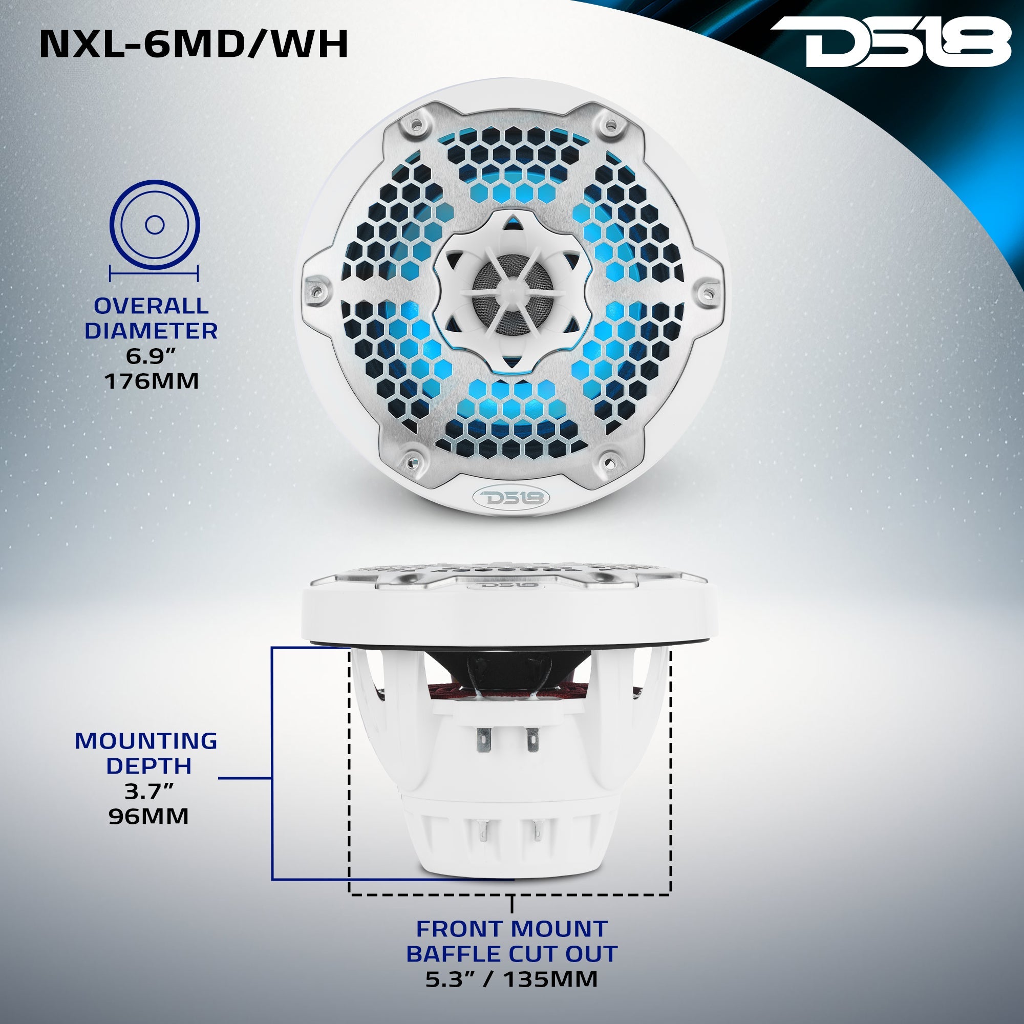 6.5” Marine 2-Way Hybrid Speaker with RGB LED, Compression Driver and Neodymium Magnet | 250W RMS 4-Ohm - DS18