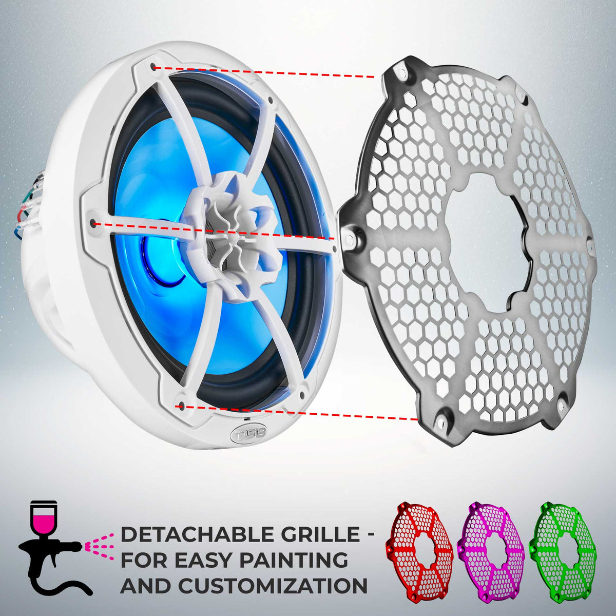 NXL 8" 2-Way Coaxial Marine Speaker With LED RGB Lights 125 Watts Rms 4-Ohm - DS18