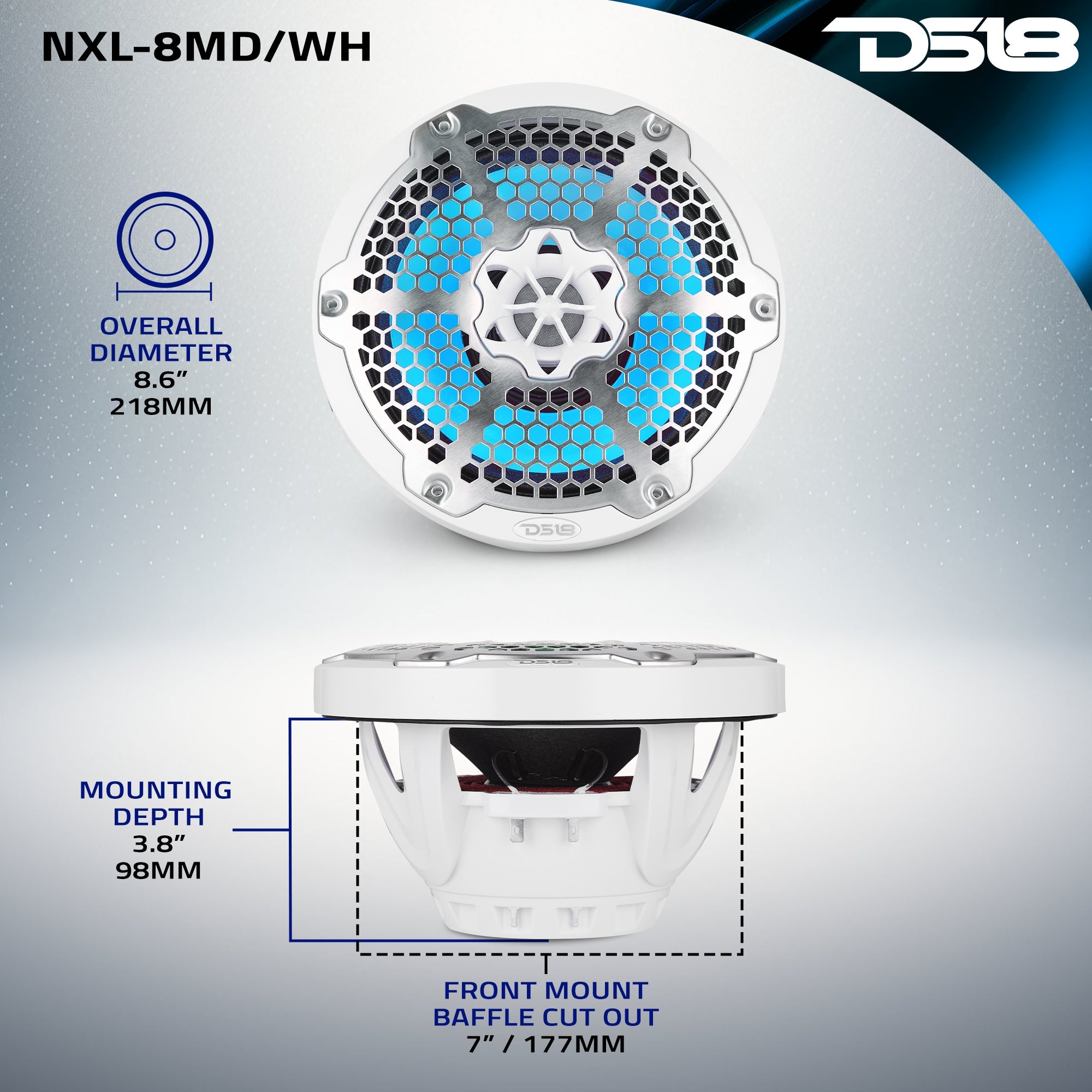 8” Marine 2-Way Hybrid Speaker with RGB LED, Compression Driver and Neodymium Magnet | 350W RMS 4-Ohm - DS18