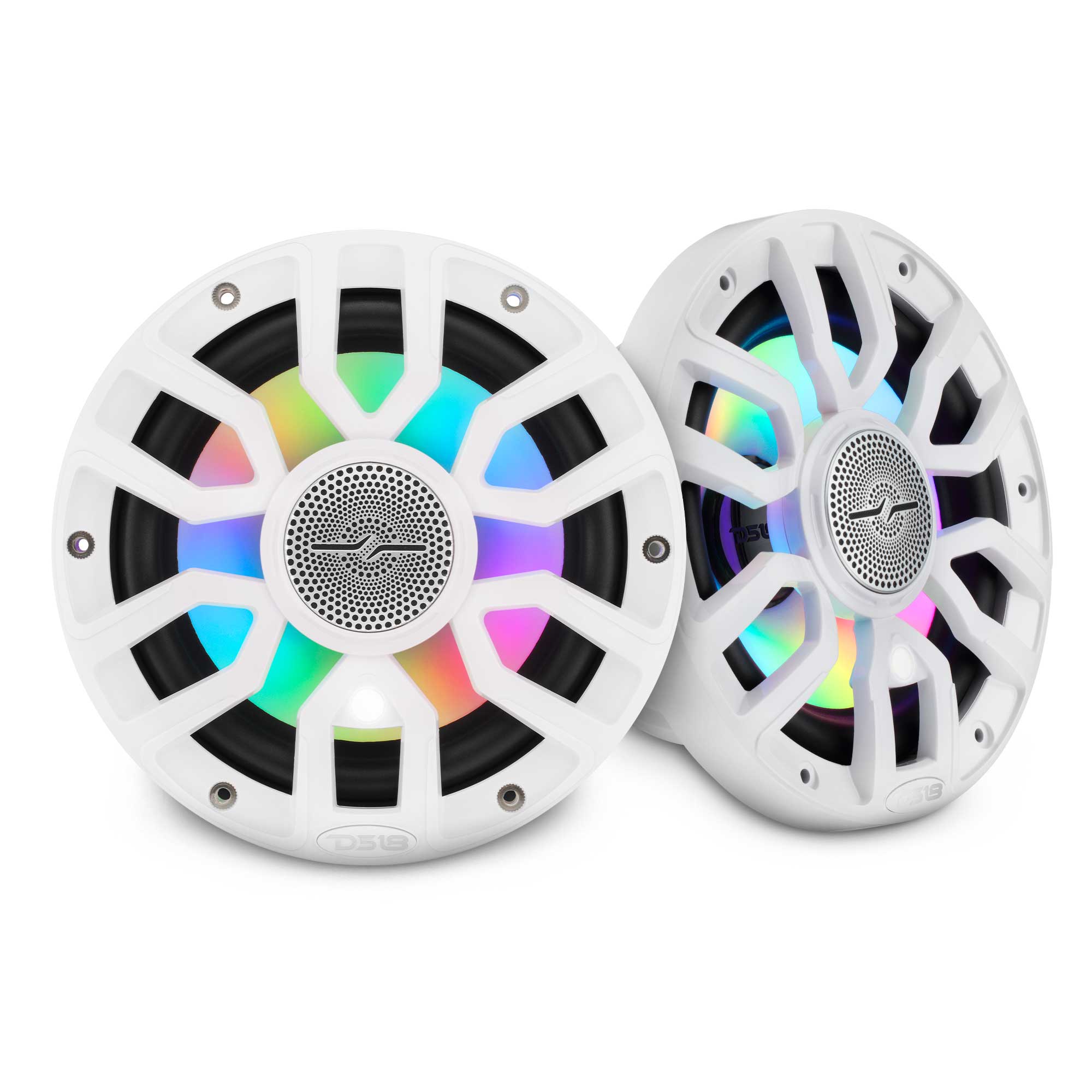 NXL 7.7” 2-Way Coaxial Marine Speaker with Bullet Tweeter, Digital LED Lights & White Deck LED | 175W RMS 4-Ohm - DS18