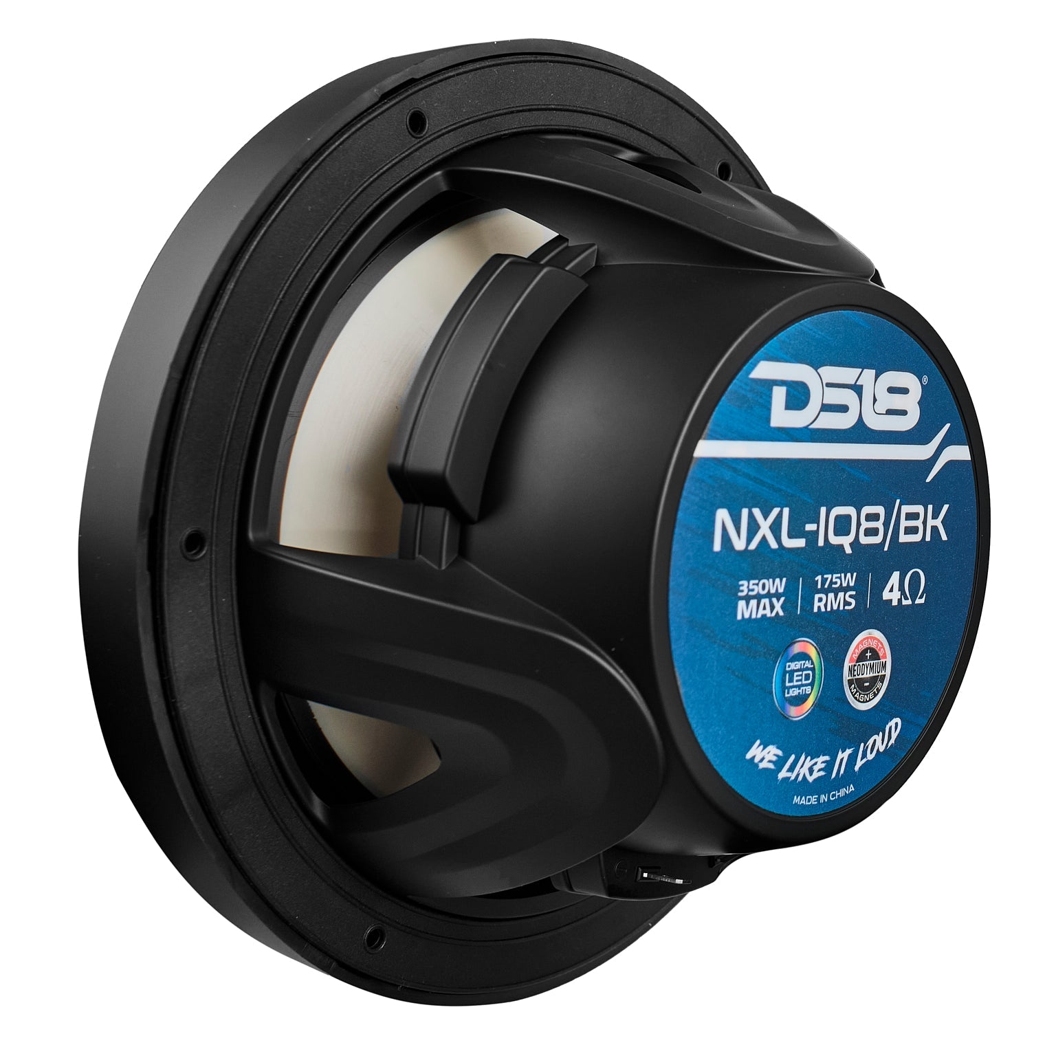 NXL 8" 2-Way Coaxial Marine Speaker with Bullet Tweeter and Digital Led Lights | 175W RMS 4-Ohm - DS18