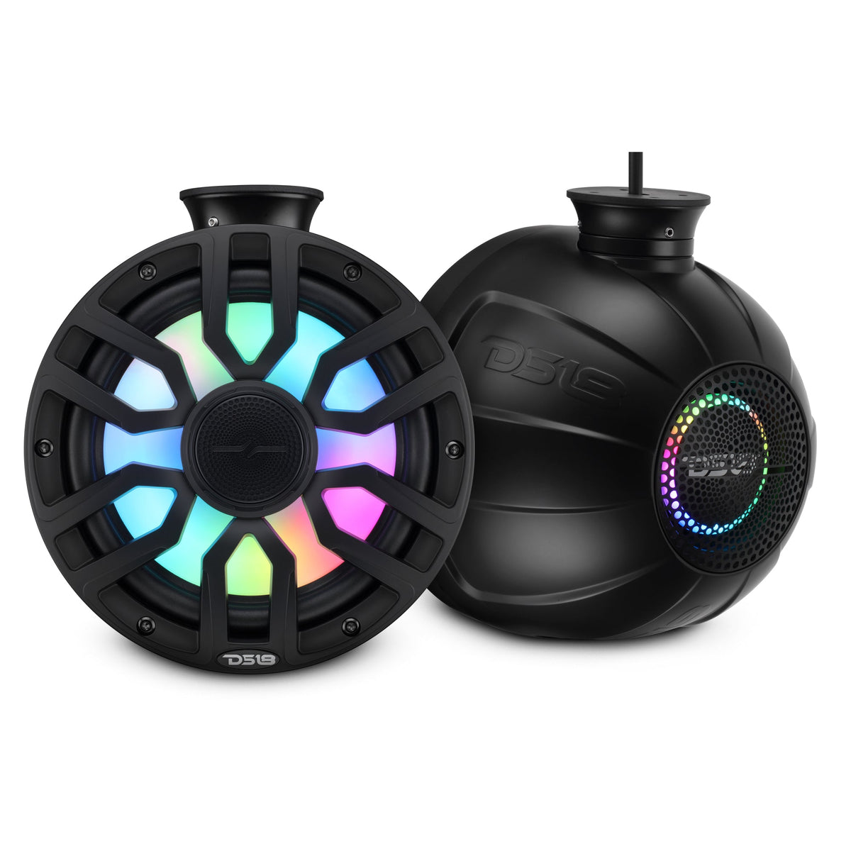 8" NXL-iQ Marine Short Tower Coaxial Speakers with Digital LED Lights, 175W RMS, 350W Max, 4-Ohm - DS18