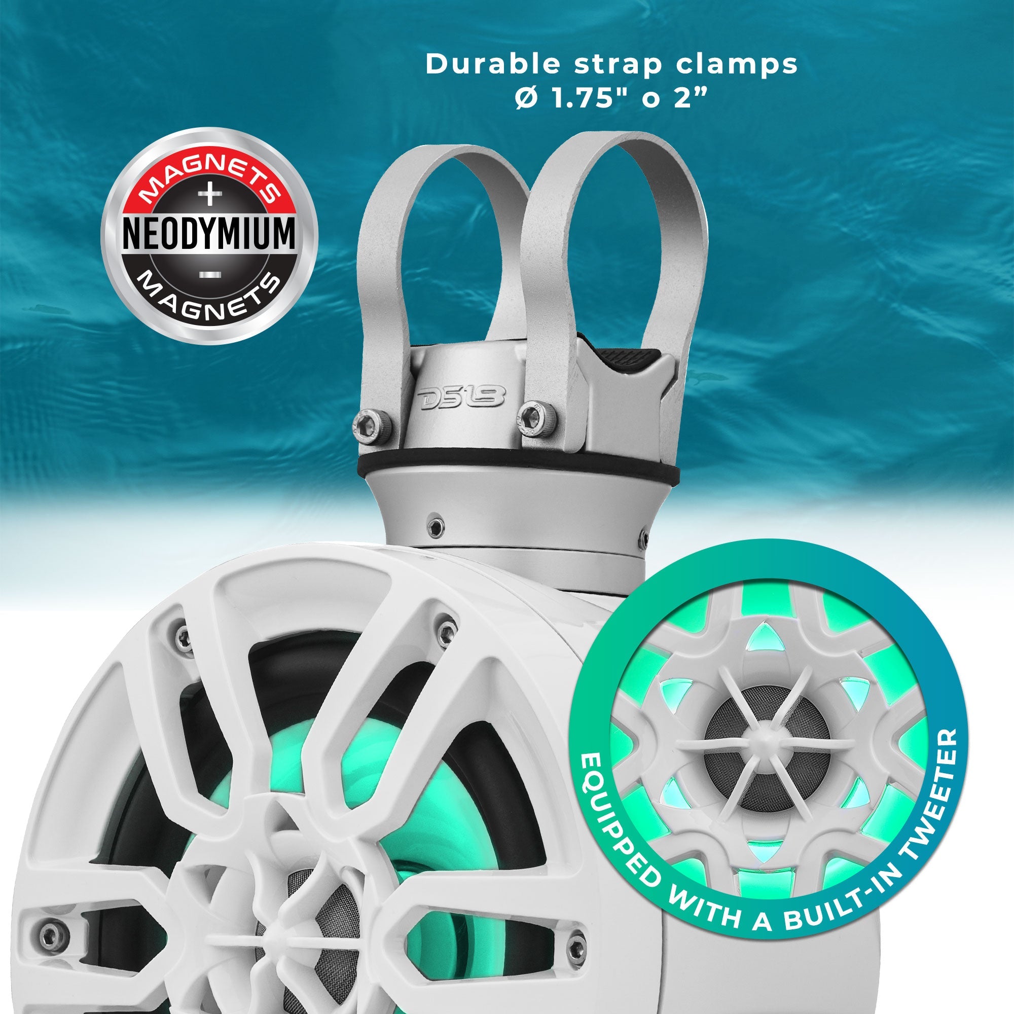 NXL 8" Pod 375W Speaker with Integrated RGB LED Lights (Pair) - Perfect for Jet Skis - DS18