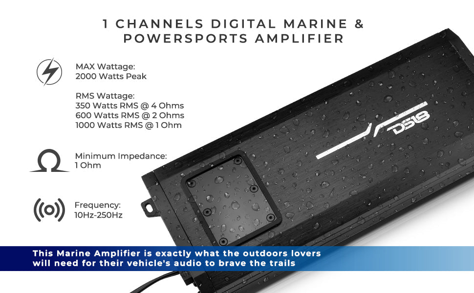 NXL 1-Channel Class D IP67 Marine and Powersports Amplifier 1 x 1000 Watts Rms @ 1-Ohm - DS18
